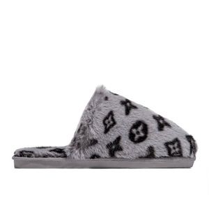 Grey faux fur slippers